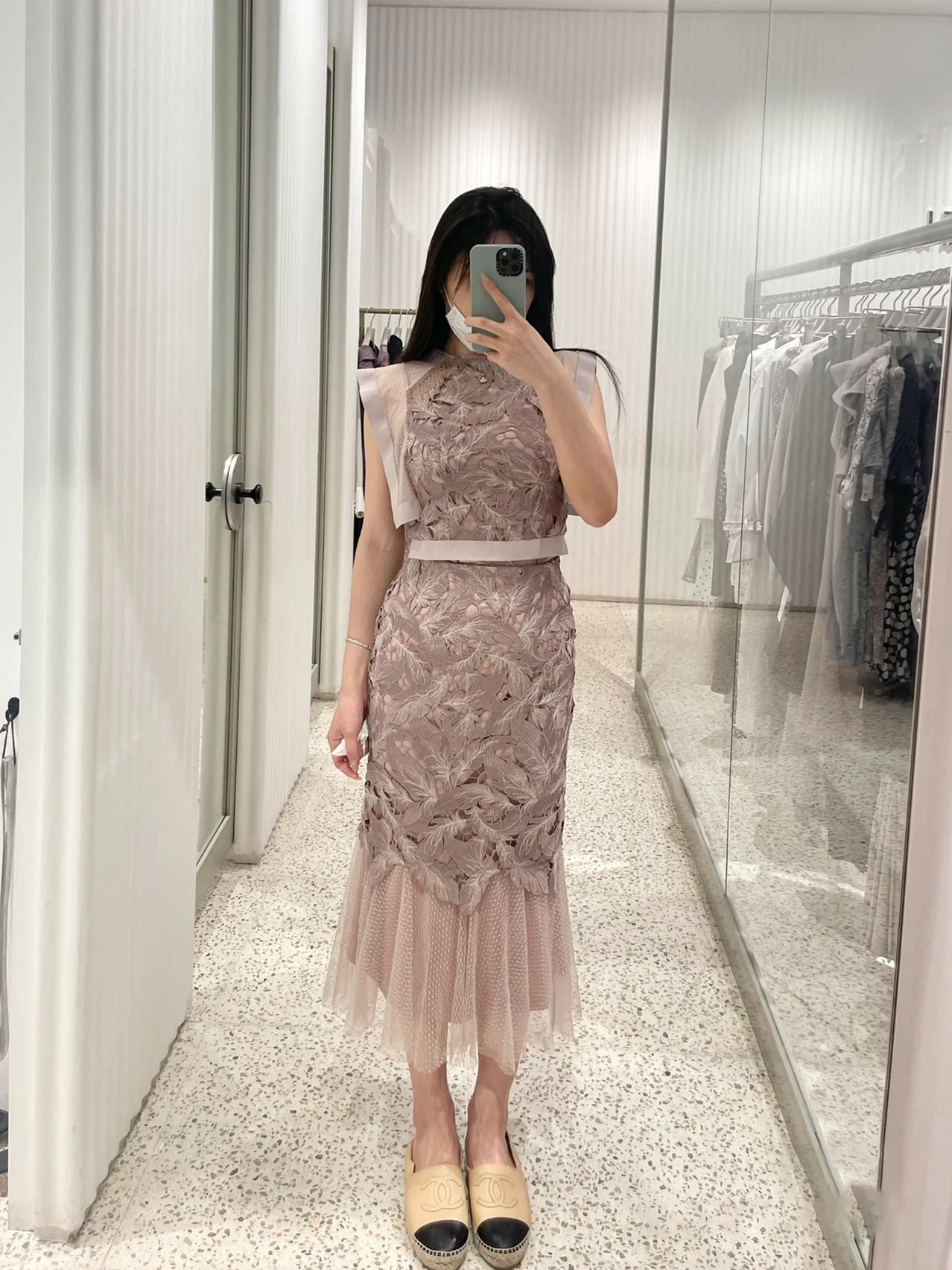 SNIDEL スナイデル フェザーモチーフレースブラウス+スカート ピンク