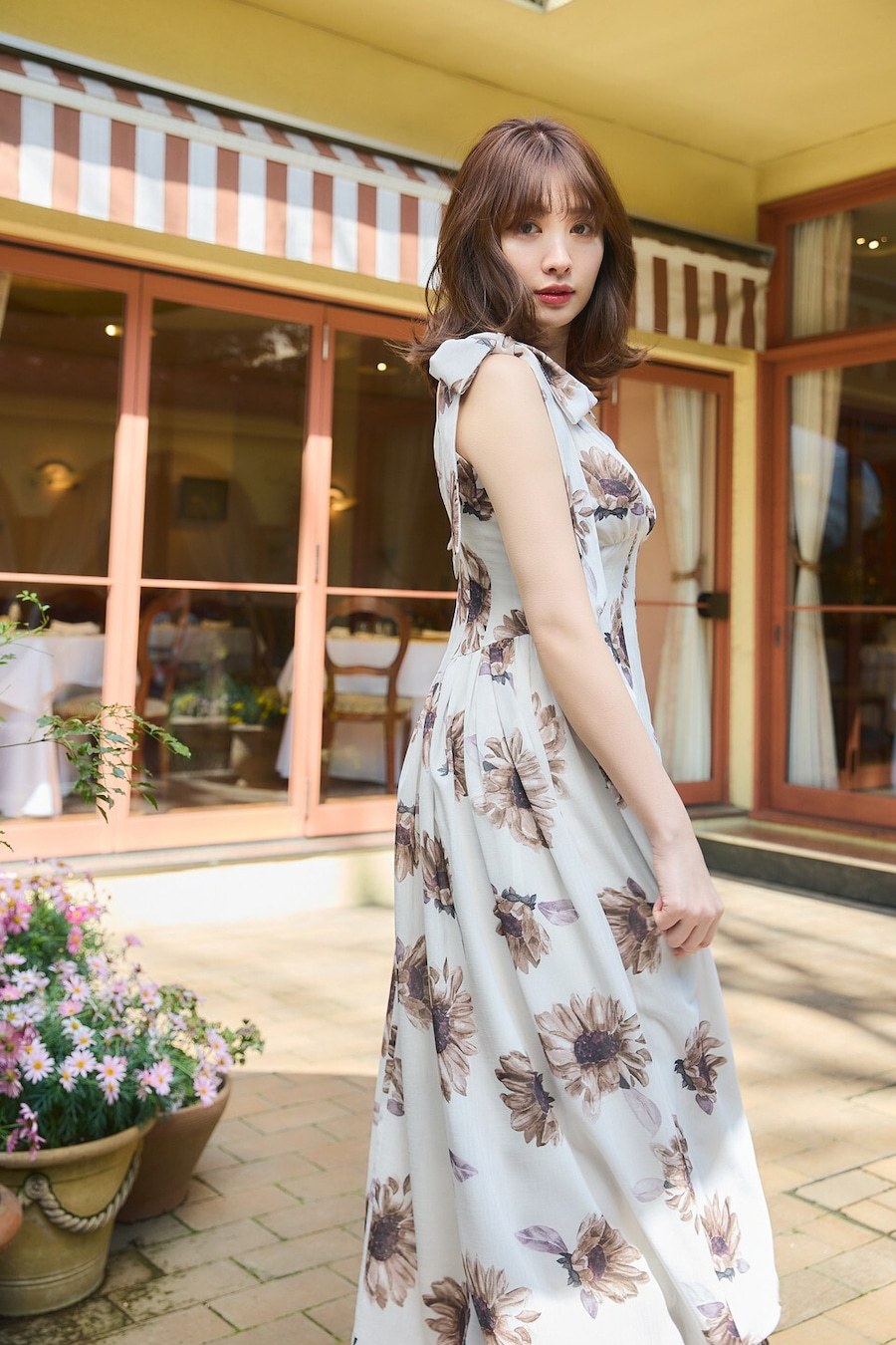 herlipto Sunflower-printed Midi Dress-